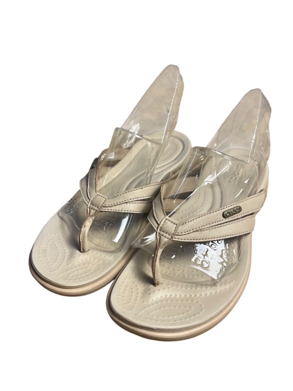 Womens Crocs Beige Dual Comfort Flip-Flop Sandals Size 8 Casual Lightweight